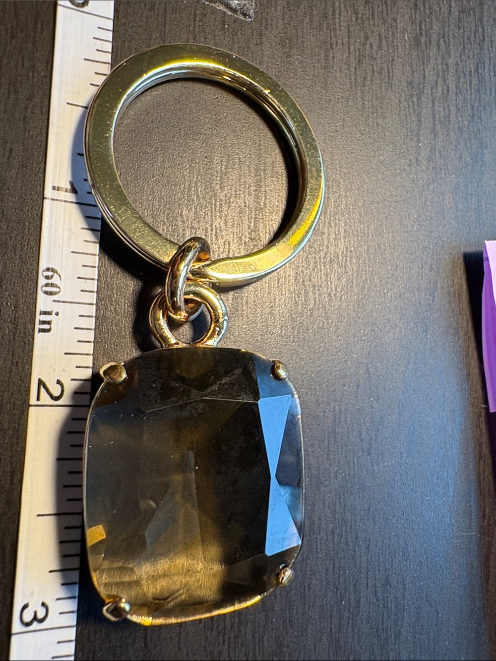 Coach Vintage Gold Keyring with Smoky Faceted Gem Charm